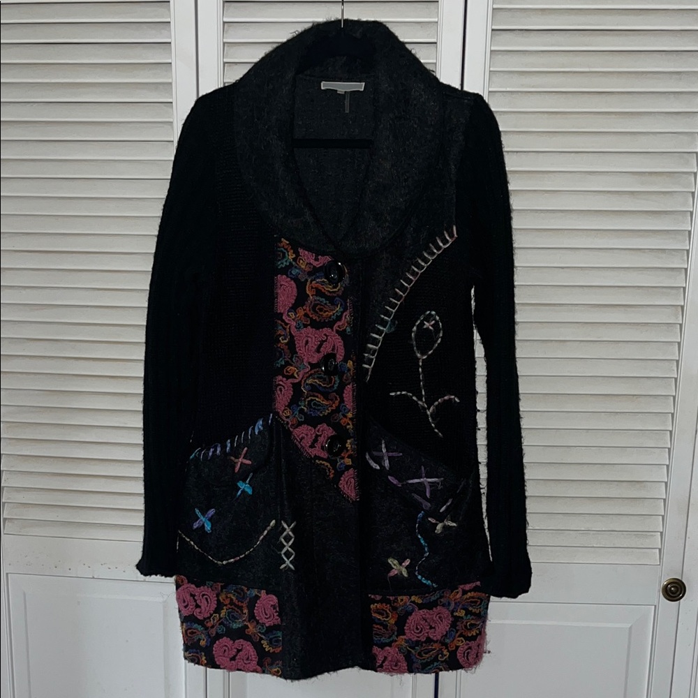 Y2K wool blend Embroidered longline cardigan